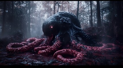 Dark Forest Octopus: A Digital Painting of a Mythical Creature