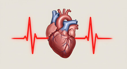 Heart illustration with heartbeat line against a neutral background  