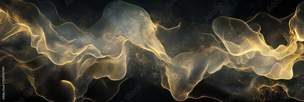 Poster luxurious abstract design with golden lines creating an elegant pattern on deep black background for