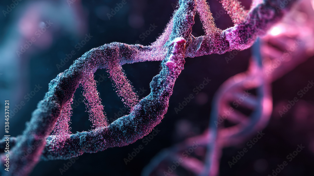 Poster stunning visualization of dna helix with intricate strands illuminated in vibrant colors, showcasing