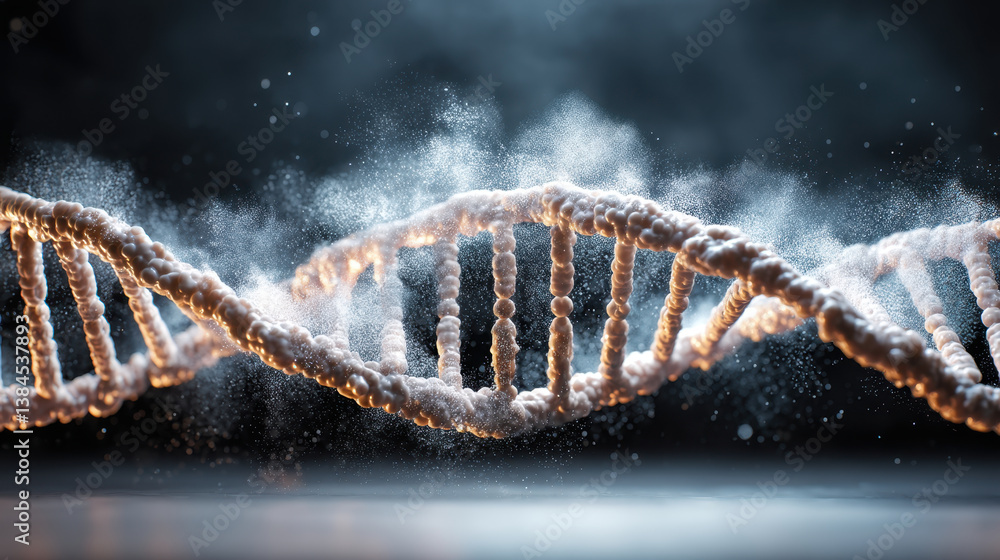 Poster stunning visualization of dna helix with intricate strands illuminated by soft light, showcasing bea
