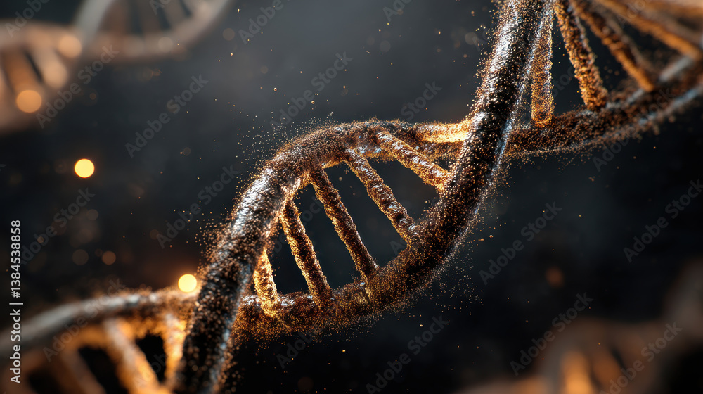 Poster intricate beauty of dna strands forms stunning helix structure that captivates viewer with its shimm