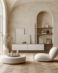 Modern Scandinavian Interior Living Room with Mock Up Poster Frame in Minimalist Style
