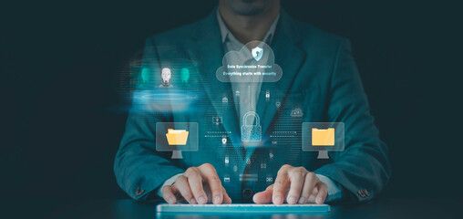 Data Synchronize Transfer concept. Agentic AI Cyber Security Everything starts with security cloud computing technology Network File System Backup data Exchange of files on folder Send documents