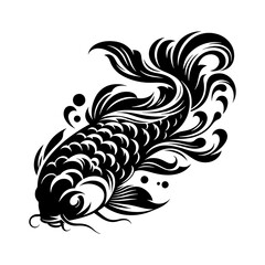 Obraz premium Koi Fish Silhouette Vector with Flowing Fins and Bold Line Art