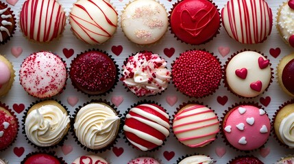 Obraz premium Delicious Valentine s Day Cupcakes Red and White Festive Treats Romantic Dessert Sweet Baked Goods