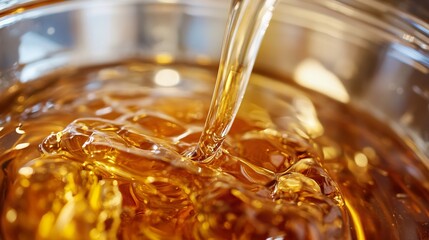 Golden Liquid Pouring into Glass: A Close-Up View