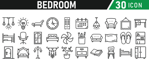 Bedroom Icons set. Liner icons collection