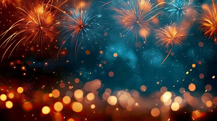 Fototapeta premium Spectacular Fireworks Display: A Dazzling Celebration in the Night Sky
