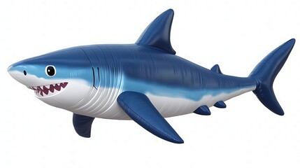 Fototapeta premium 3D illustration of inflatable blue shark with sharp teeth and fins image