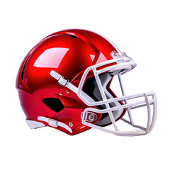 Shiny red football helmet designed for professional athletes. isolated against a transparent background.