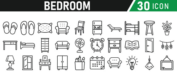 Bedroom Icons set. Liner icons collection