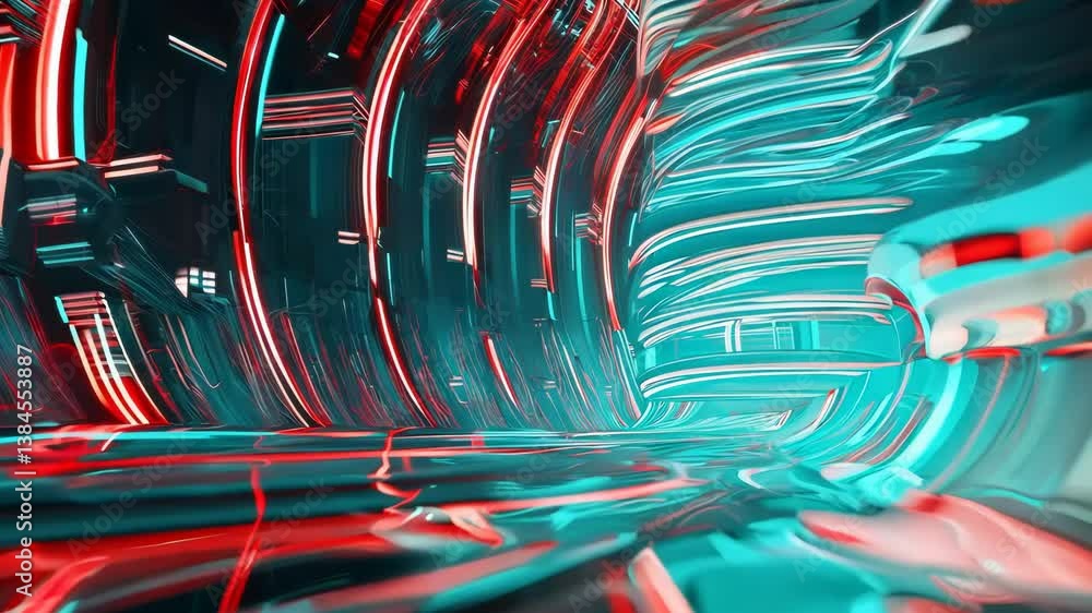 Poster Computer technology abstraction with connected hardware or data servers in neon lights of wires