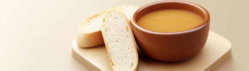 Warm bread served with smooth plant based soup creates comforting meal perfect for any occasion