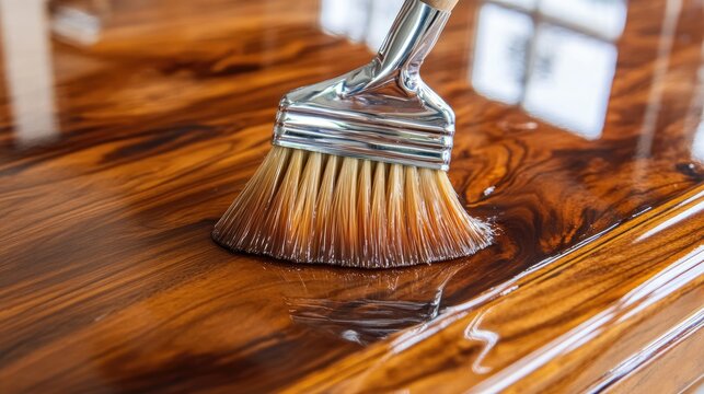 Detailed close-up of clear coating brush marks on furniture surface