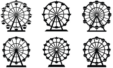 Carnival ferry wheel silhouette black vector art design set