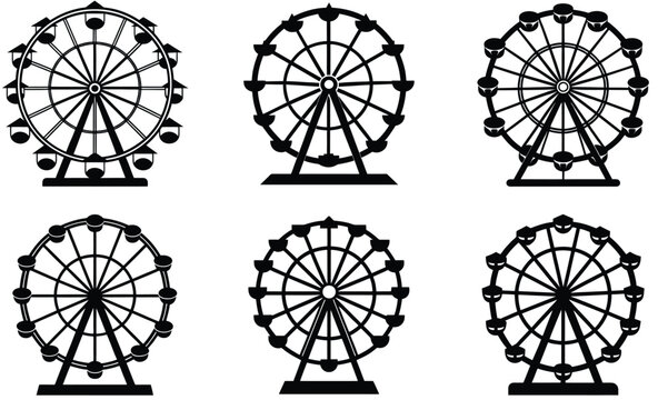 Carnival ferry wheel silhouette black vector art design set