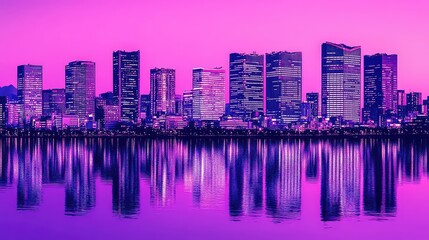 Obraz premium City skyline with buildings reflected in water