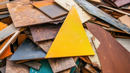 Pile of offcuts from MDF and HDF boards in a carpentry area