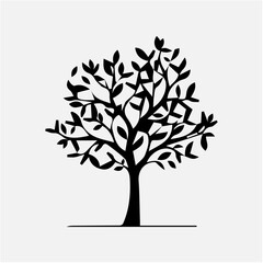 Black & White Tree. Vector Illustration, Tree of life with leaves, illustration tree, Vintage sketch vector illustration, Vector illustration of tree.
