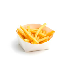 french fries in white paper container isolated on white background. Generative ai
