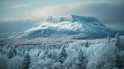 A snow-covered mountain. 