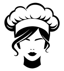 Silhouette of a Female Chef with a Chef Hat and Headband, Representing Professionalism in Cooking and the Restaurant Industry, Restaurant Kitchen Expertise