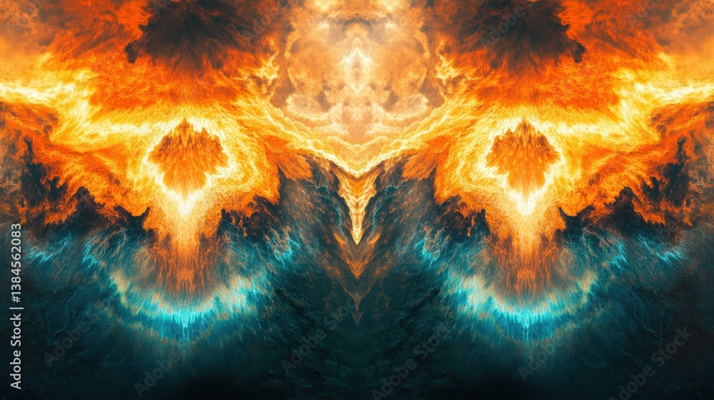 Poster abstract symmetrical creation representing fire and water convergence point