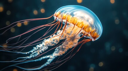 Translucent jellyfish in deep ocean
