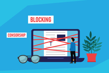 Vibrant 2D illustration depicting online censorship