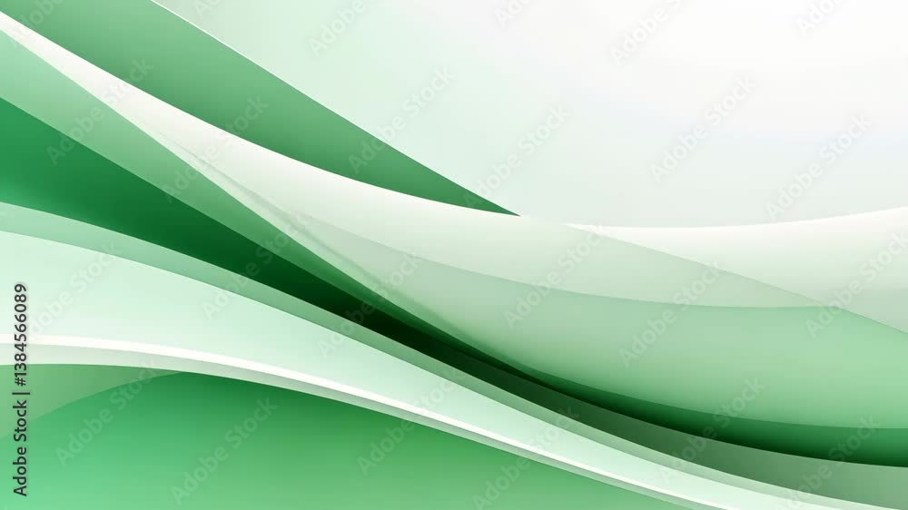 Poster abstract green and white wavy lines background with smooth gradients and subtle geometric shapes