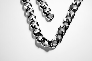 Bold Silver Chain, Heavy Metal Links, Shiny Polished Surface, Strong Connection, Clean Background