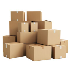 A stack of cardboard boxes with a white background