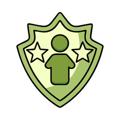 Green Shield Icon Person, Stars, Award, Achievement, Success, Protection, Security, Quality, Ranking
