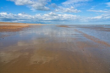 Pebble Beach facing Rye Bay at Winchelsea Beach in East Sussex England
