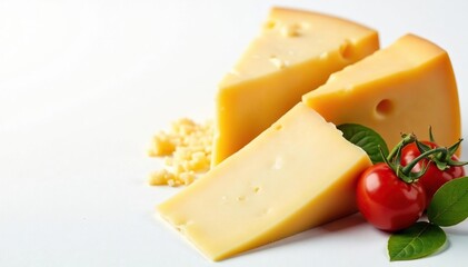 Assortment of Italian cheeses on white background , handmade, variety, dairy