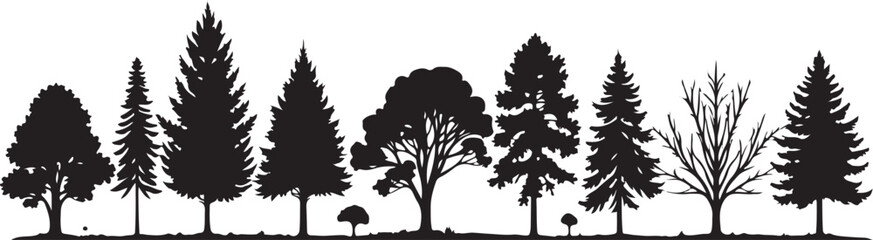 Forest Tree Silhouette Border | Woodland Tree Line Vector"