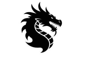 Illustration of a black dragon head with sharp teeth