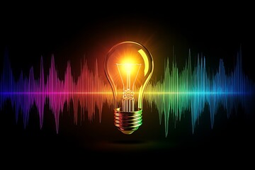 Glowing Bulb on Spectrum Soundwave Background, Innovative Energy, Bright, Modern Design