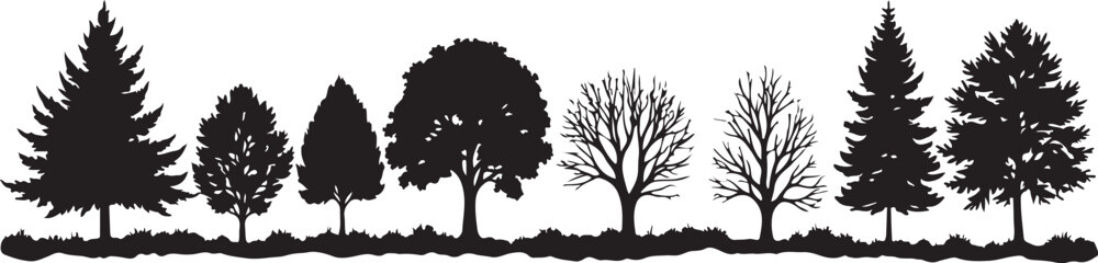 Fototapeta premium Forest Tree Silhouette Border | Woodland Tree Line Vector