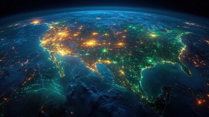 USA Night Lights Satellite View with Earth Globe.