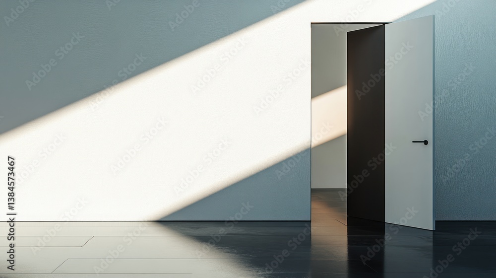 Aufkleber sunlit minimalist room with open door, showing a glimpse of another room beyond.