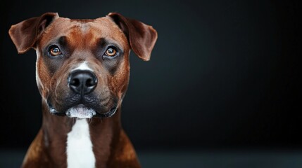 Obraz premium Friendly dog looking directly at the camera with a bright expression in a natural outdoor setting