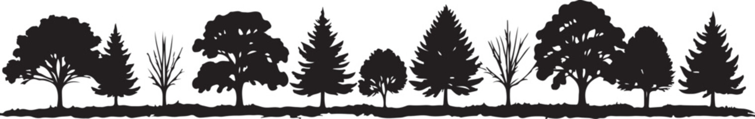 Forest Tree Silhouette Border | Woodland Tree Line Vector