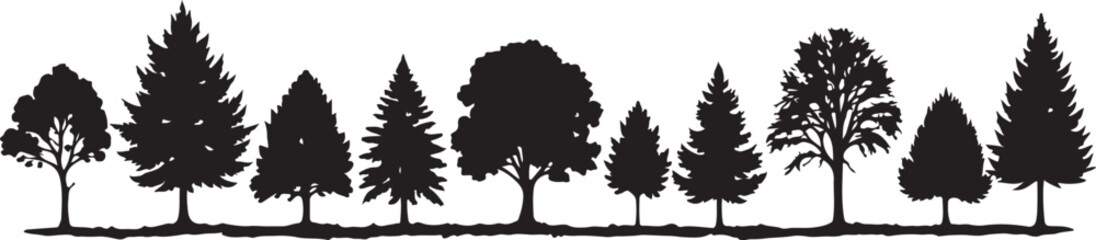 "Forest Tree Silhouette Border | Woodland Tree Line Vector"