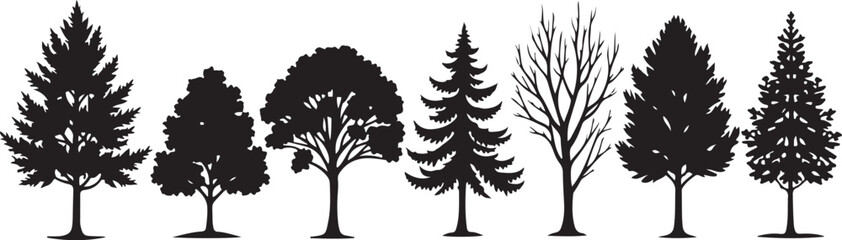 "Forest Tree Silhouette Border | Woodland Tree Line Vector"