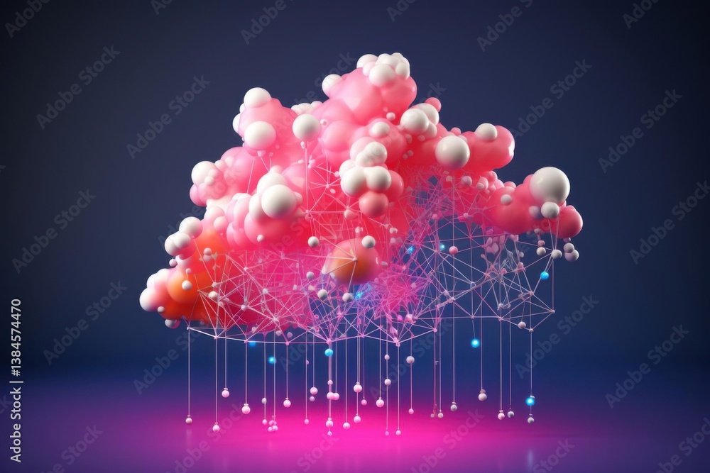 Poster abstract pink cloud 3d render with network data.