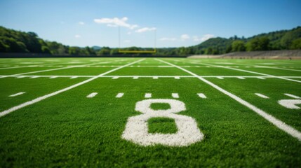 American Football Field with Game, Sport, and Grass.