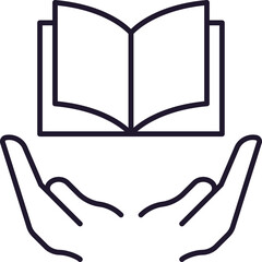 Open Book above Open Hands Minimalistic Outline Icon for Web and Graphic Design, Apps, Banners, Social Network and Cards