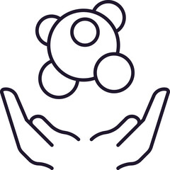 Chemical Compound above Open Hands Minimalistic Thin Outline Icon for Web and Graphic Design, Apps, Banners, Social Network and Cards